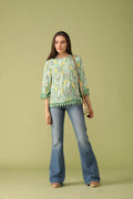 Gipsy Women Green Round Neck 3/4 Quarter Sleeves Tunic