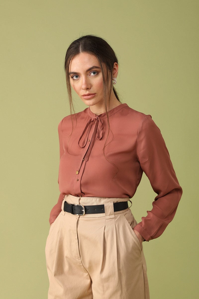 Gipsy Women Polyester Long Sleeves Brick Shirt