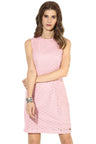 Pink Knee Length Round Neck Sleeveless Cotton Dress