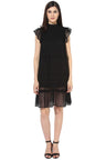 Black Knee Length Choker Neck Sleeveless Polyester Dress