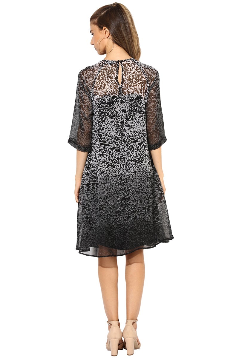 Multicolar Knee Length Keyhole Neck 3/4th Sleeves Polyester Printed Dress