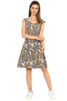 Grey Knee Length Sweatheart Neck Sleeveless Polyester Printed Dress