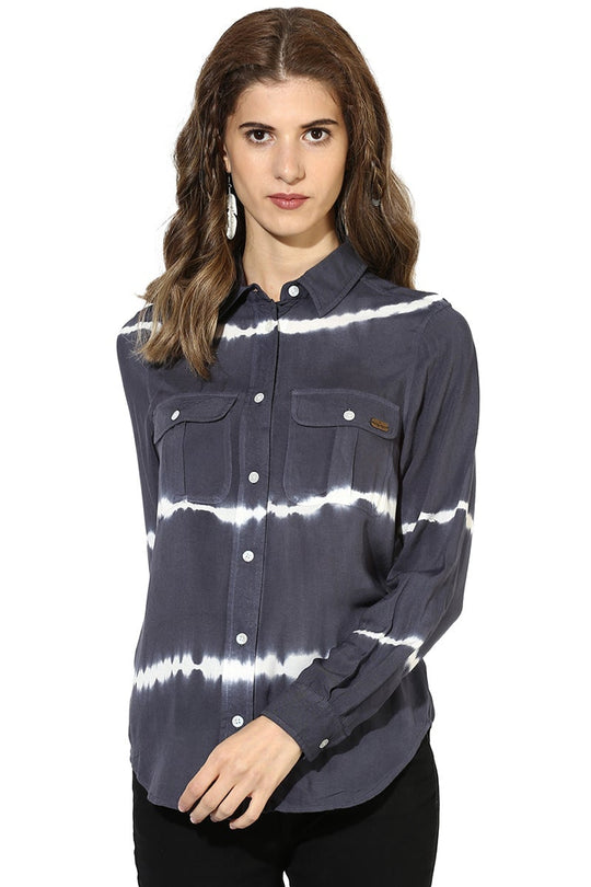 Grey Medium Length Shirt Collar Long Sleeves Rayon Shirt