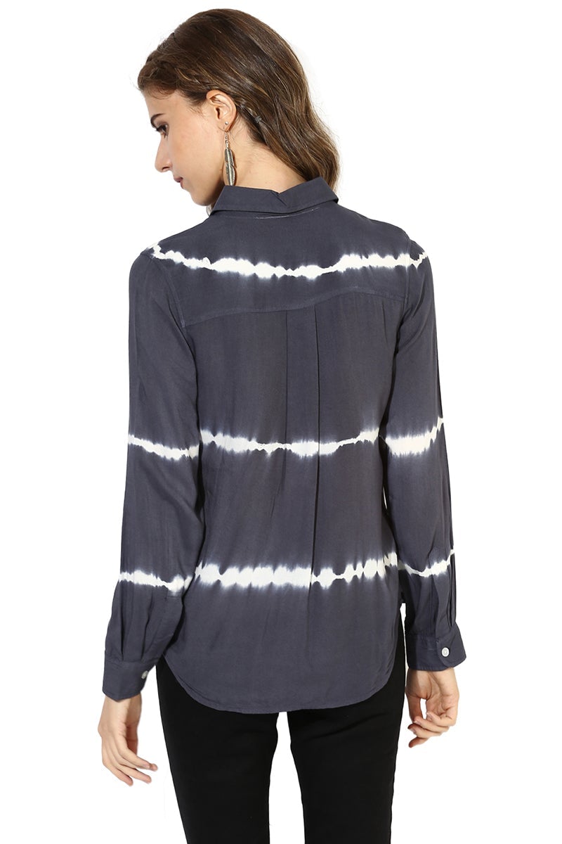 Grey Medium Length Shirt Collar Long Sleeves Rayon Shirt