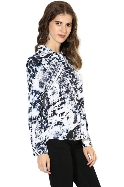 White Medium Length Shirt Collar Long Sleeves Polyester Shirt