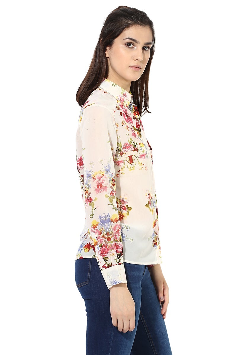 Multicolor Medium Length Shirt Collar Long Sleeves Polyester Shirt