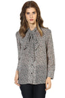 Black Medium Length Tie-Up Neck Long Sleeves Polyester Shirt
