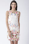 Multicolor Above Knee Length Round Neck Sleeveless Polyester Floral Print Dress
