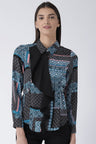 Black Medium Length Shirt Collar Long Sleeves Polyester Shirt