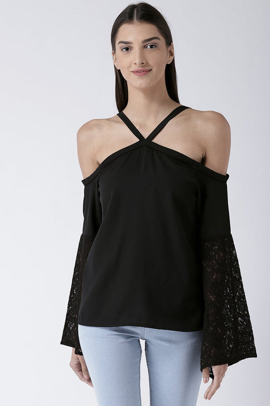 Black Medium Length Shoulder Straps Polyester Top