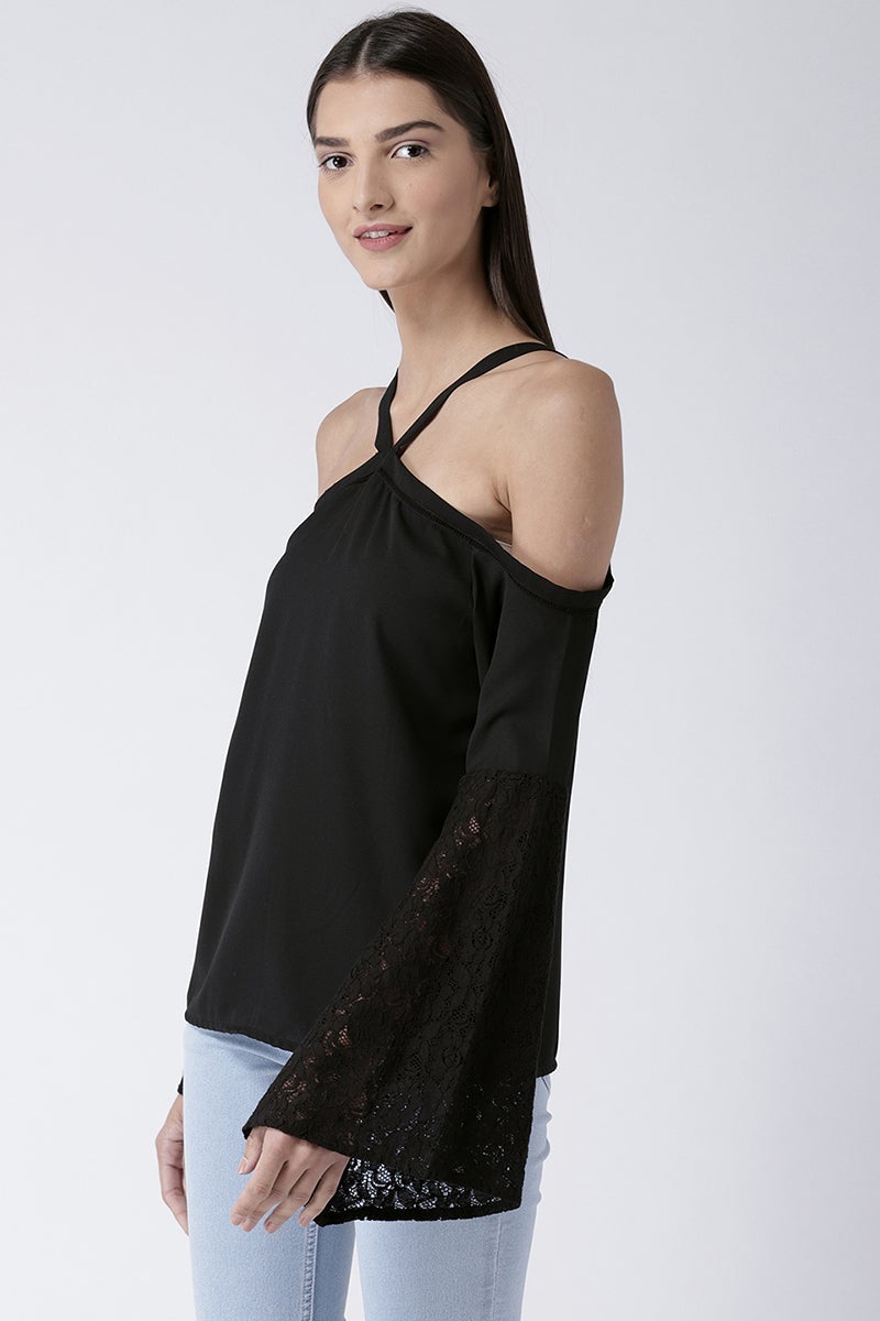 Black Medium Length Shoulder Straps Polyester Top