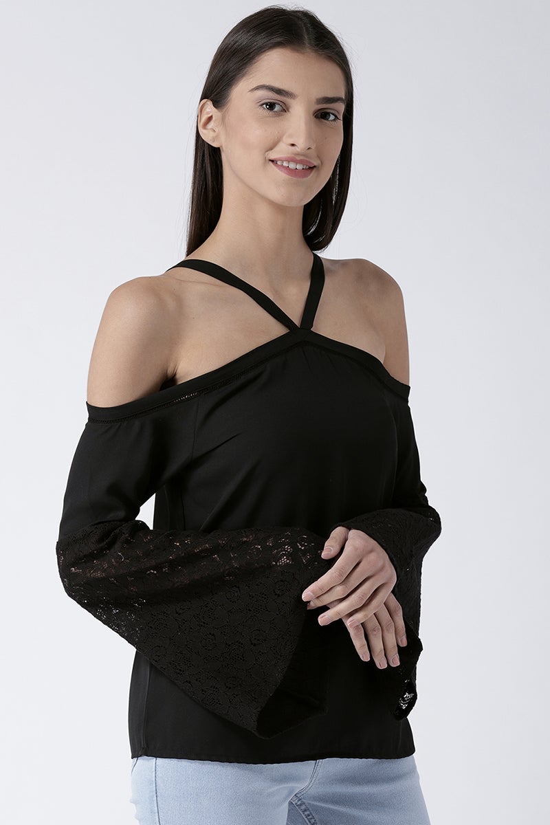 Black Medium Length Shoulder Straps Polyester Top