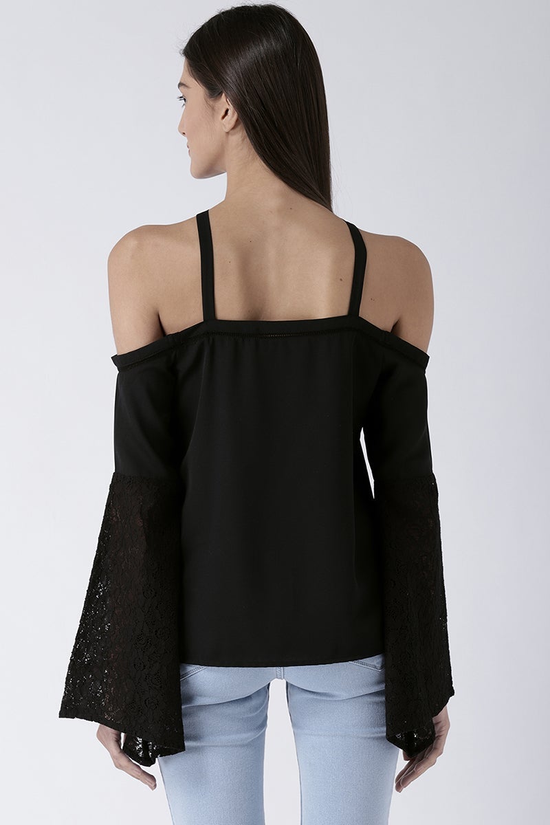 Black Medium Length Shoulder Straps Polyester Top