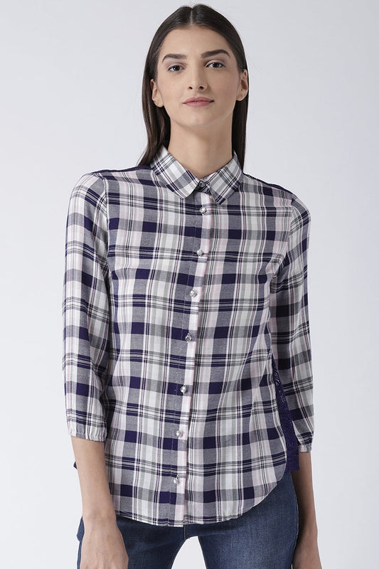 Blue Medium Length Shirt Collar 3/4th Sleeves Rayon Shirt