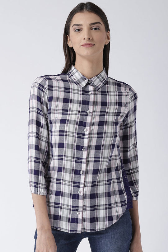 Blue Medium Length Shirt Collar 3/4th Sleeves Rayon Shirt