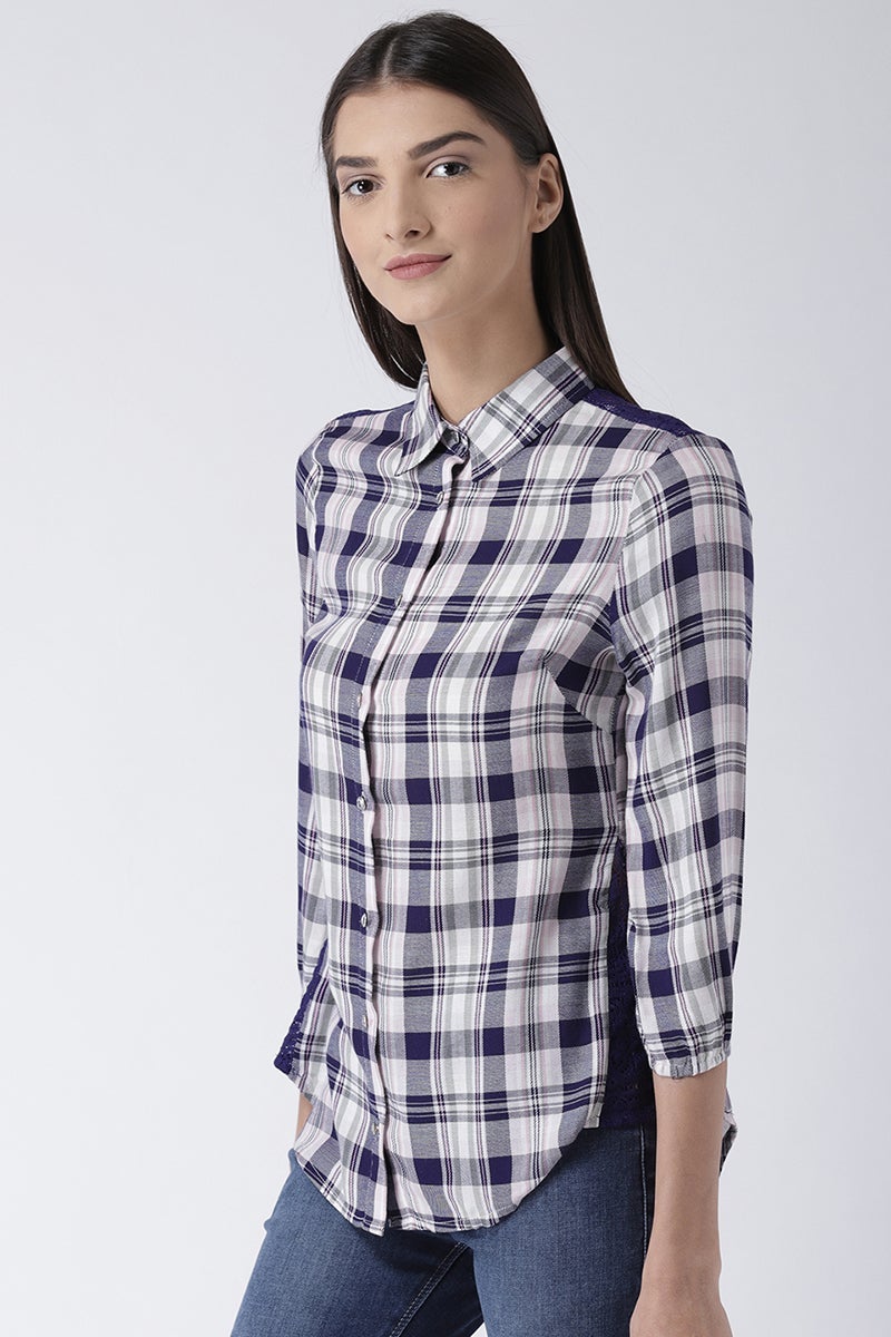 Blue Medium Length Shirt Collar 3/4th Sleeves Rayon Shirt