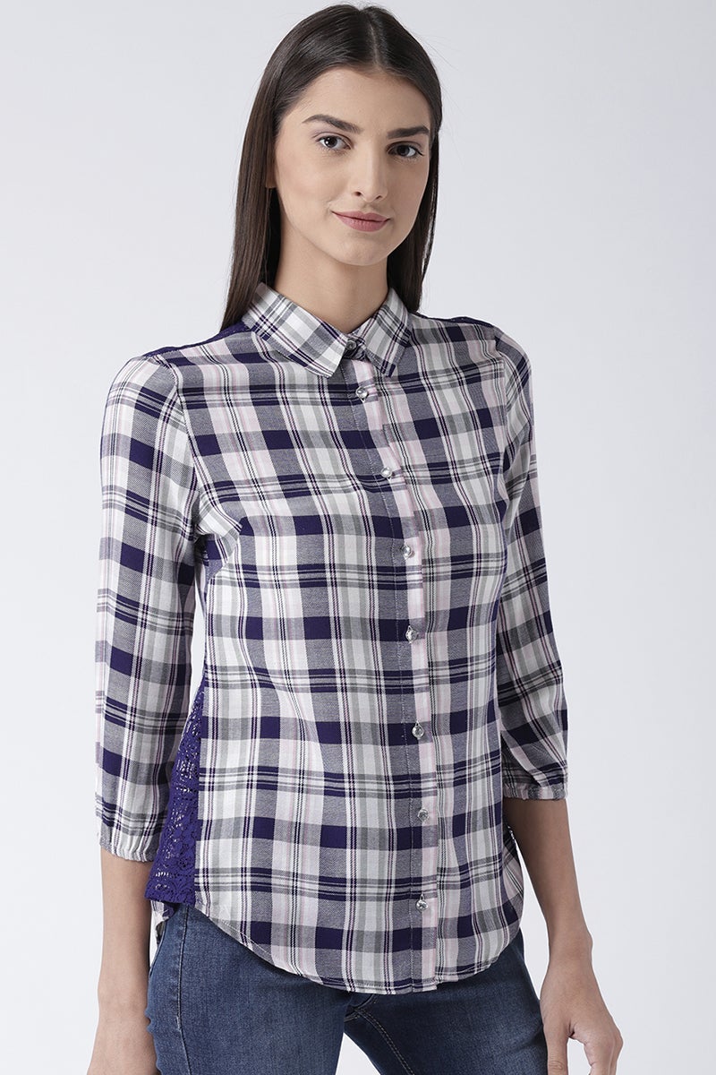 Blue Medium Length Shirt Collar 3/4th Sleeves Rayon Shirt