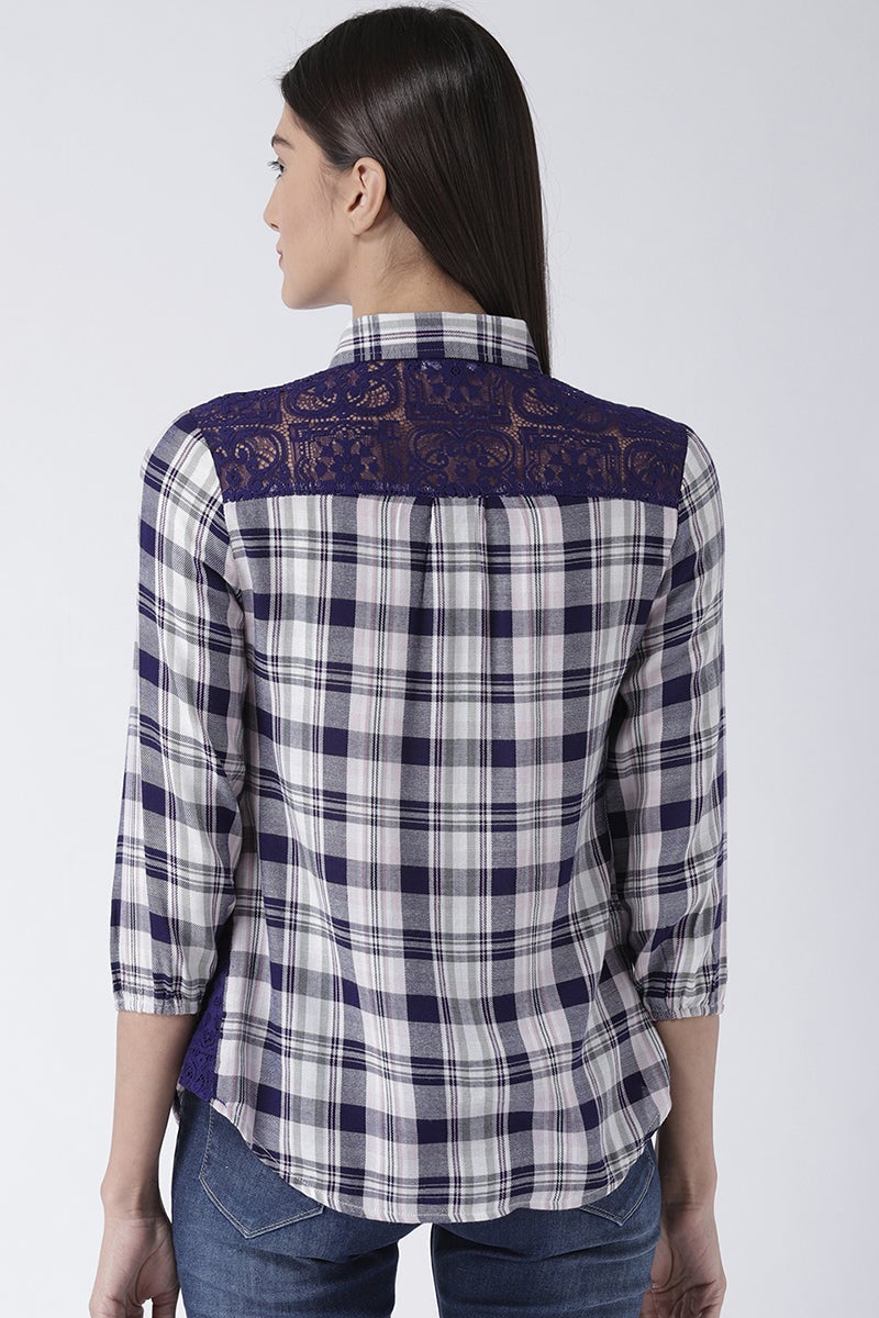 Blue Medium Length Shirt Collar 3/4th Sleeves Rayon Shirt