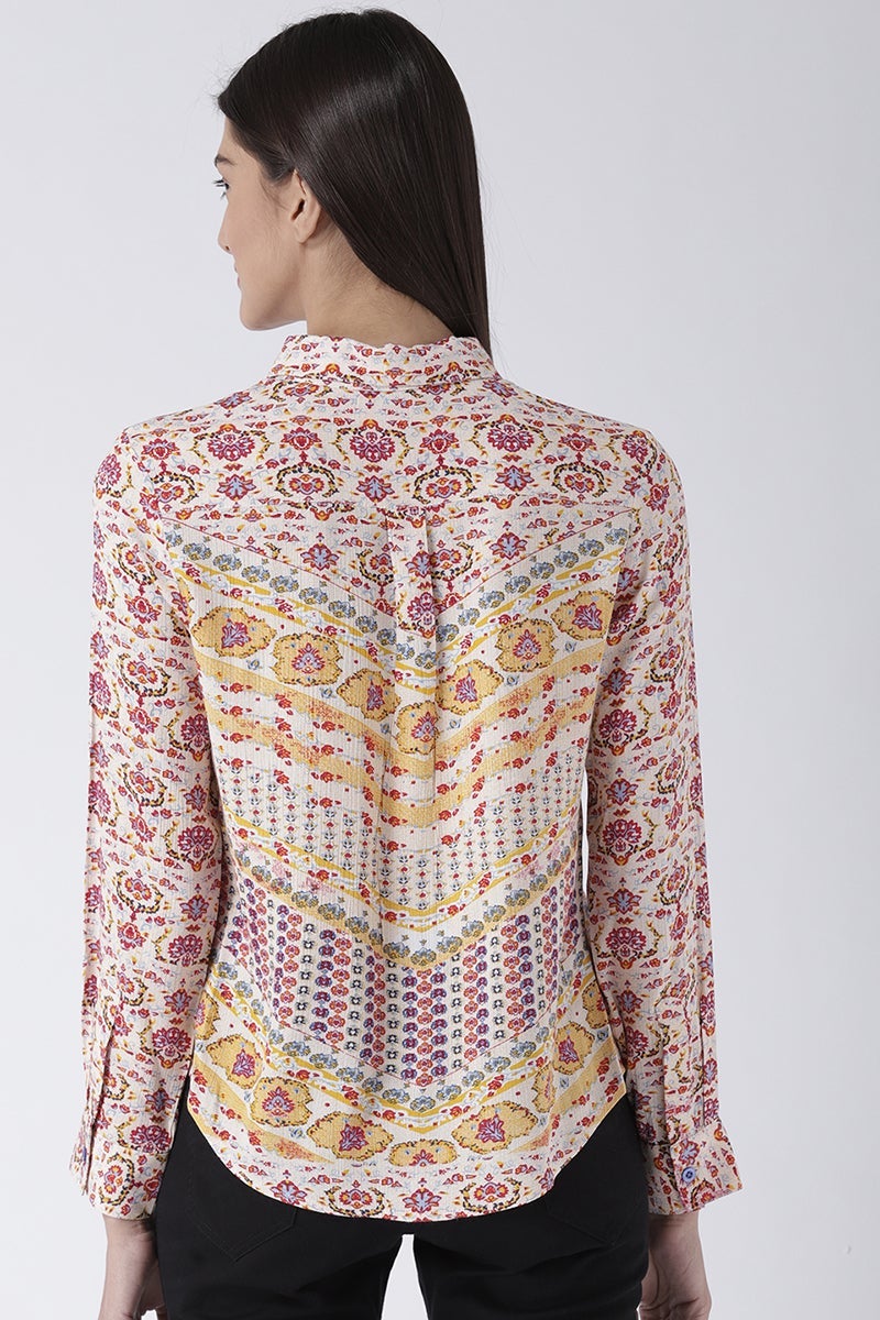 Multicolor Medium Length Shirt Collar Long Sleeves Rayon Shirt