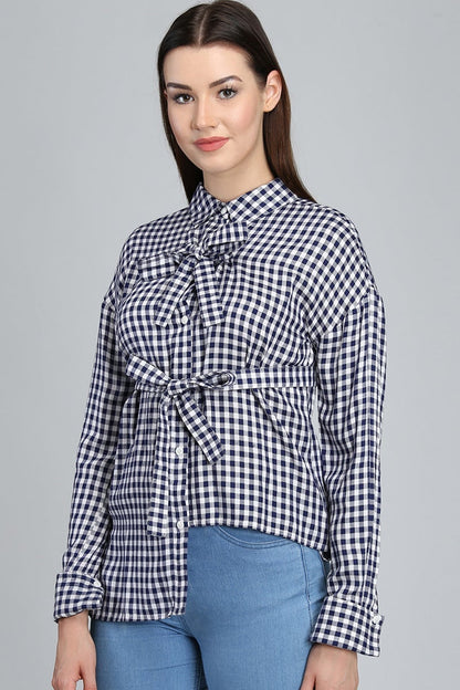 Blue Medium Length Shirt Collar Long Sleeves Synthetics Shirt