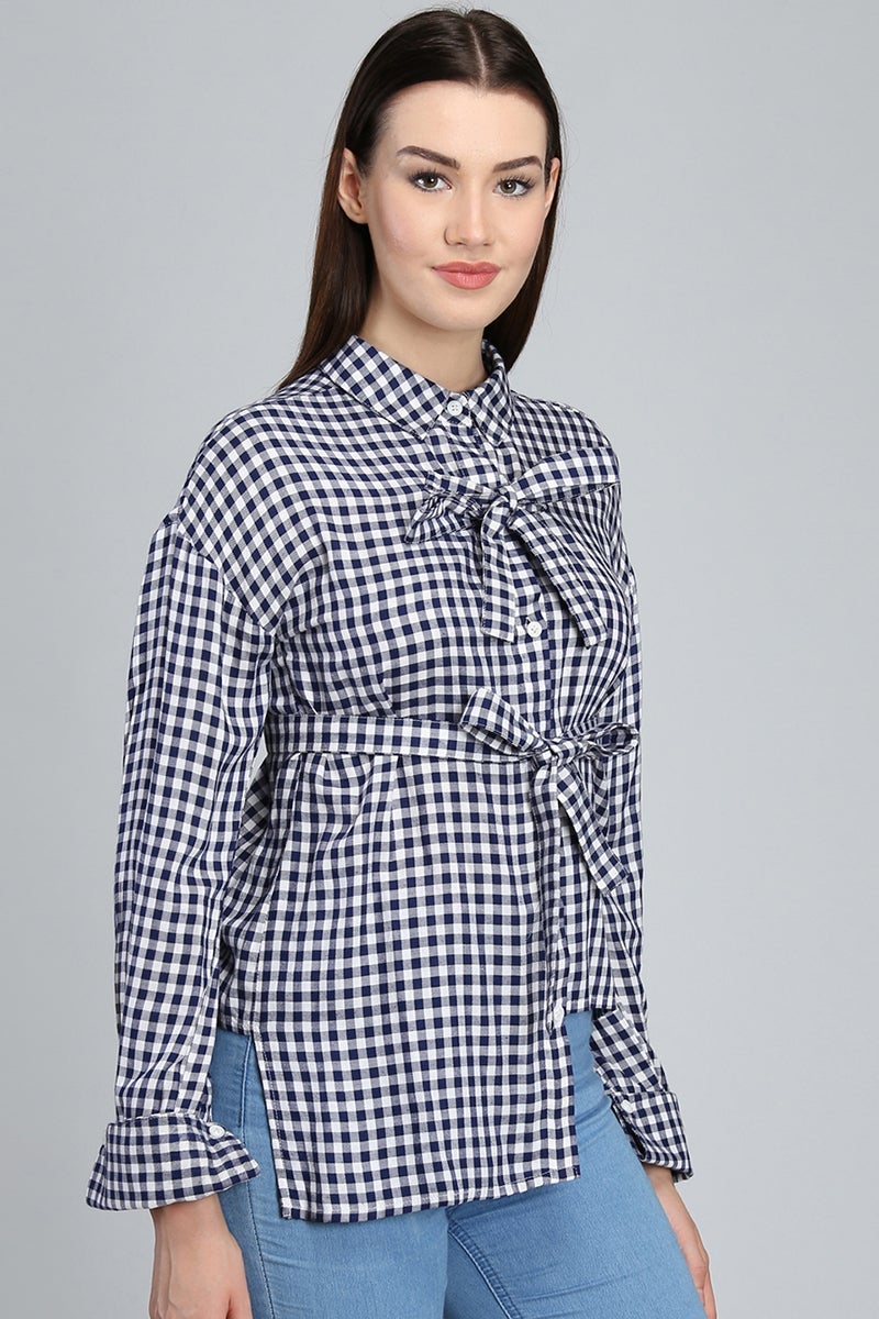 Blue Medium Length Shirt Collar Long Sleeves Synthetics Shirt