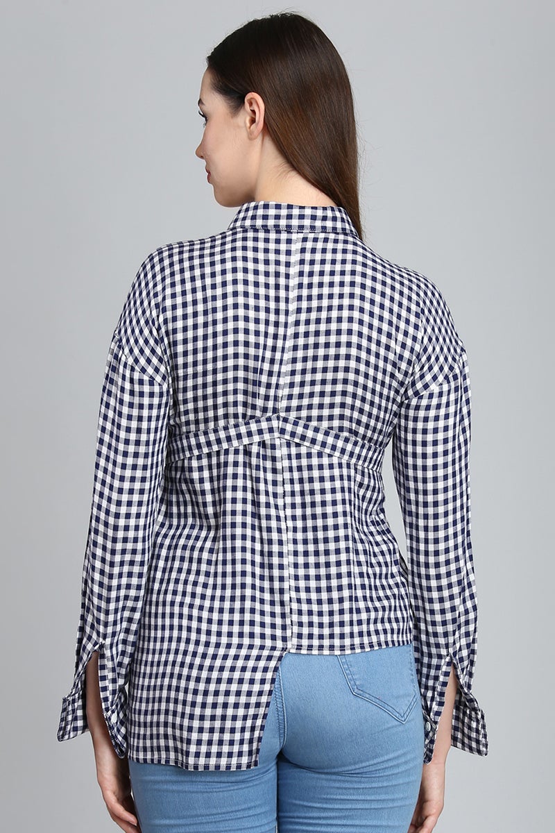 Blue Medium Length Shirt Collar Long Sleeves Synthetics Shirt
