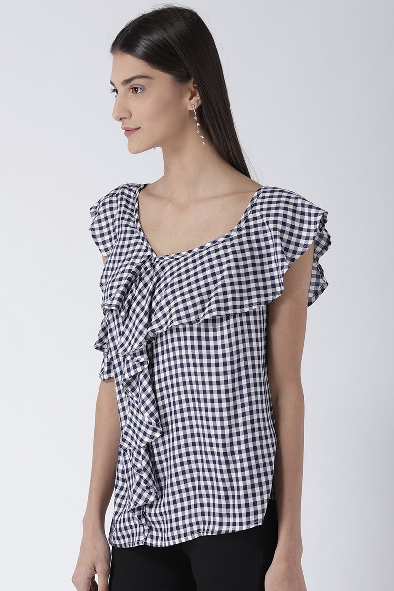 Blue Medium Length One Shoulder Rayon Top