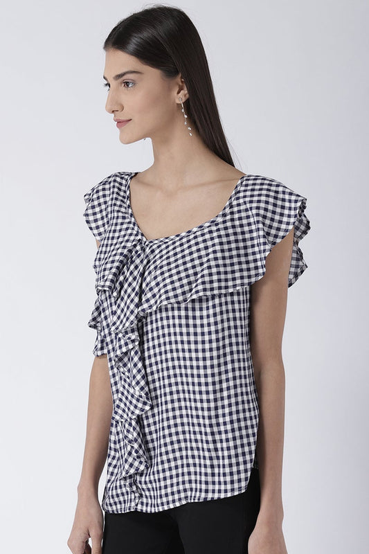 Blue Medium Length One Shoulder Rayon Top