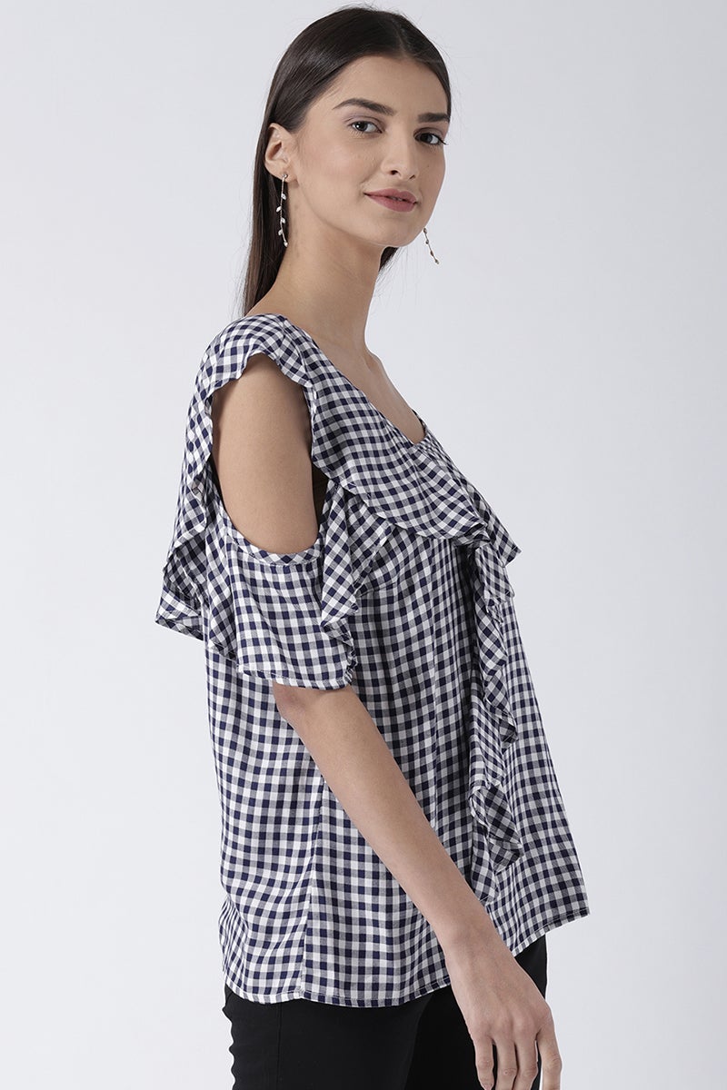 Blue Medium Length One Shoulder Rayon Top