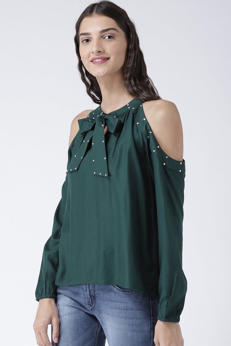 Green Medium Length Tie-Up Rayon Top