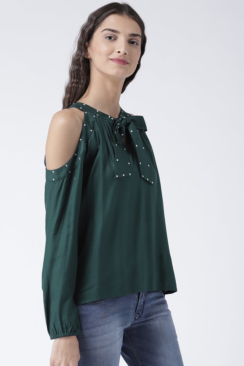 Green Medium Length Tie-Up Rayon Top