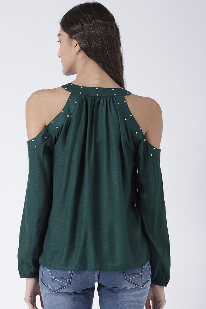 Green Medium Length Tie-Up Rayon Top