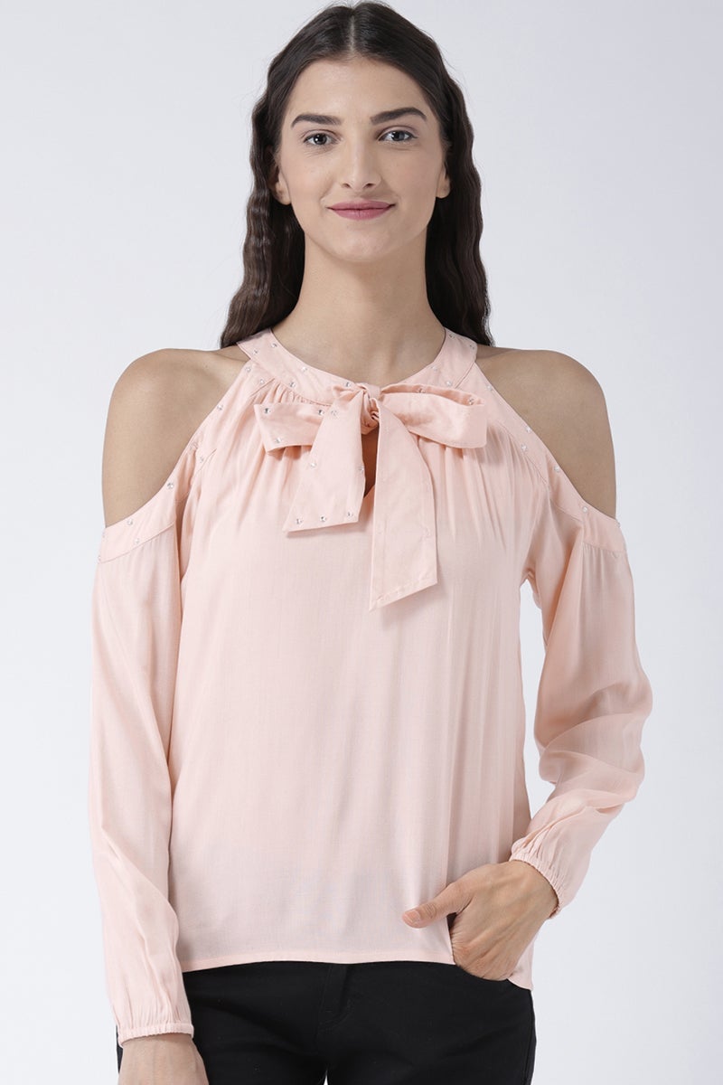 Peach Medium Length Tie-Up Rayon Top