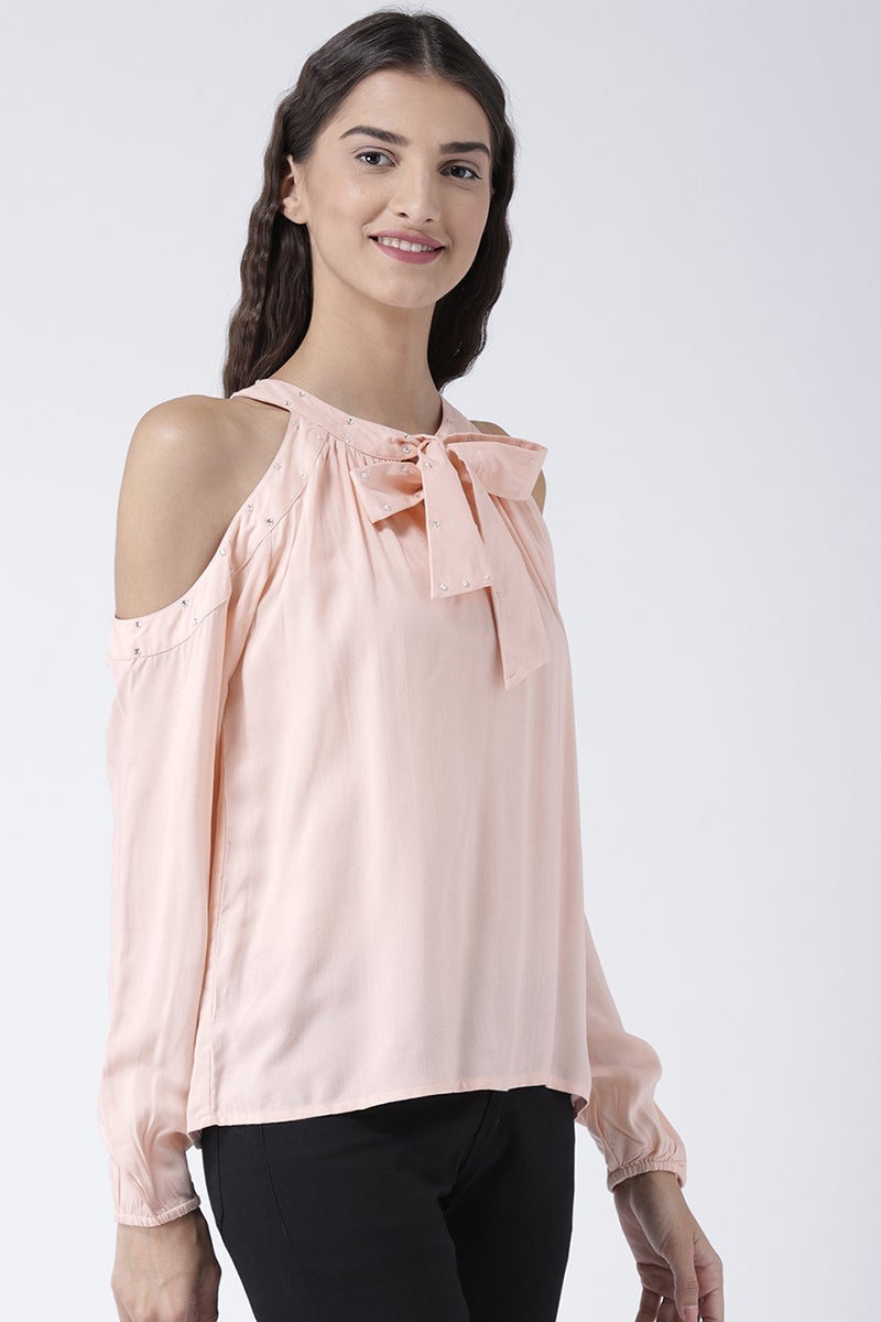 Peach Medium Length Tie-Up Rayon Top