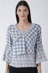 Blue Medium Length V-Neck Synthetic Top