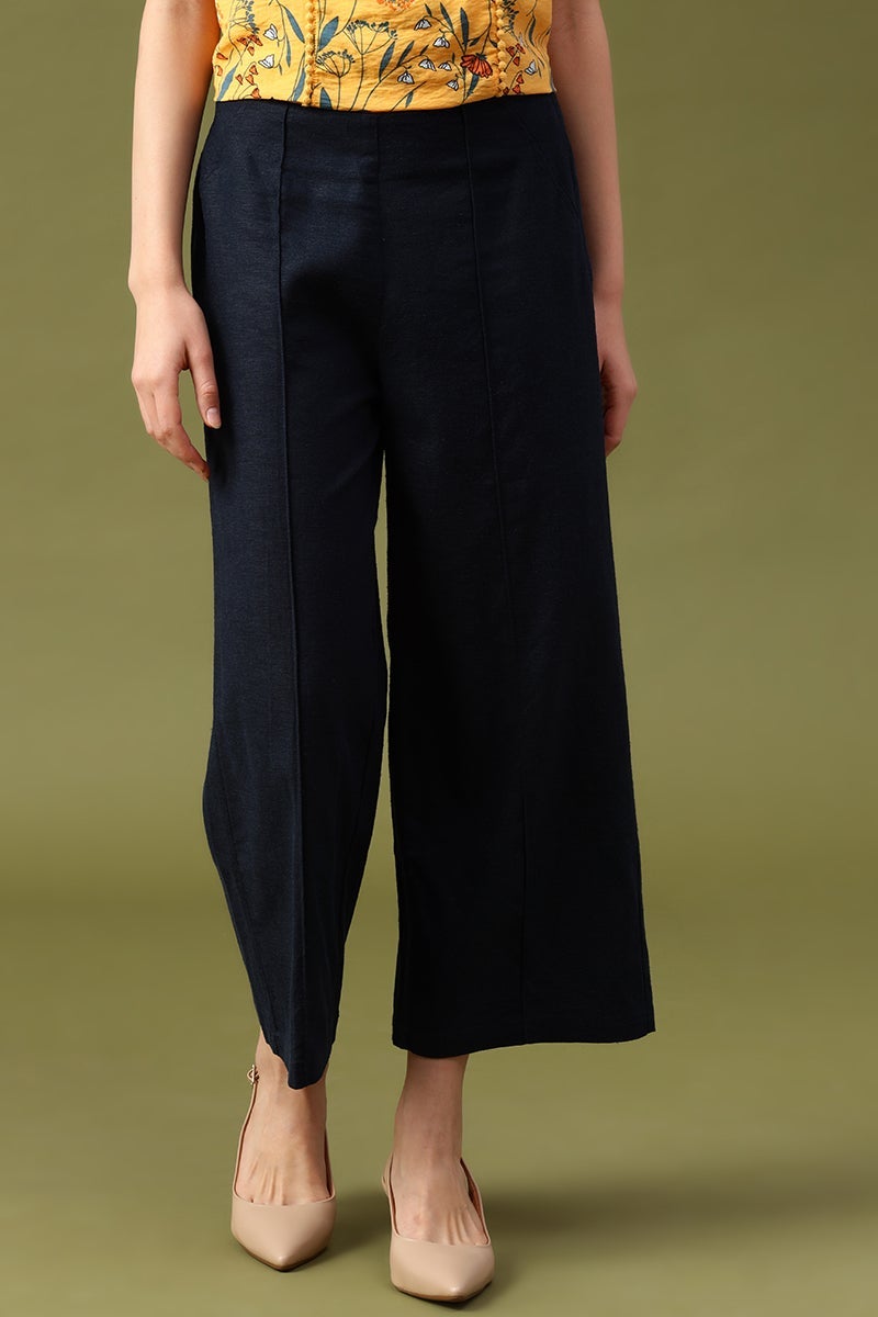 Gipsy Black Solid Linen Pant/Trousers
