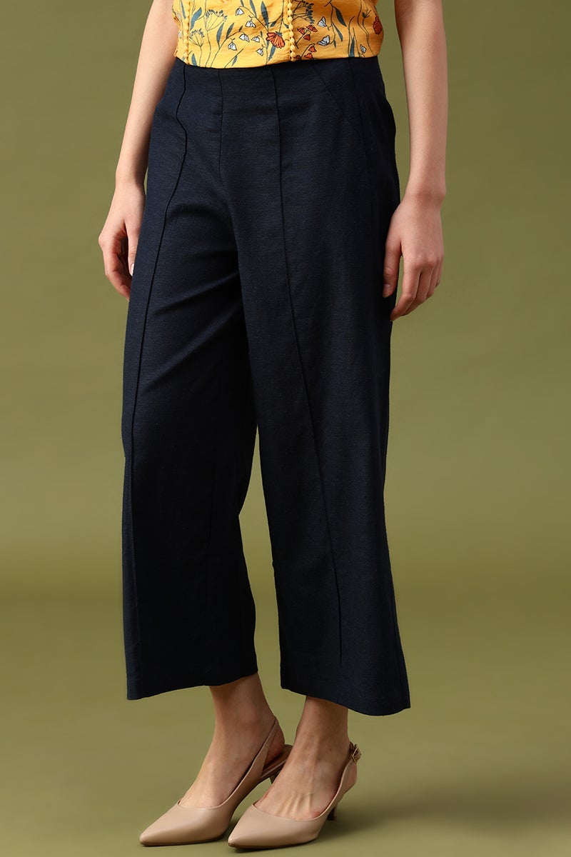 Gipsy Black Solid Linen Pant/Trousers