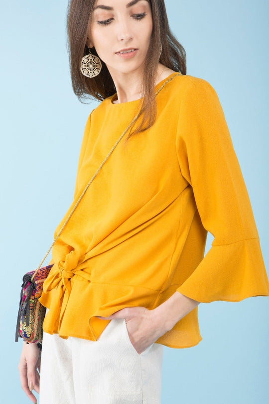 Front Knot Flared Cuff Top