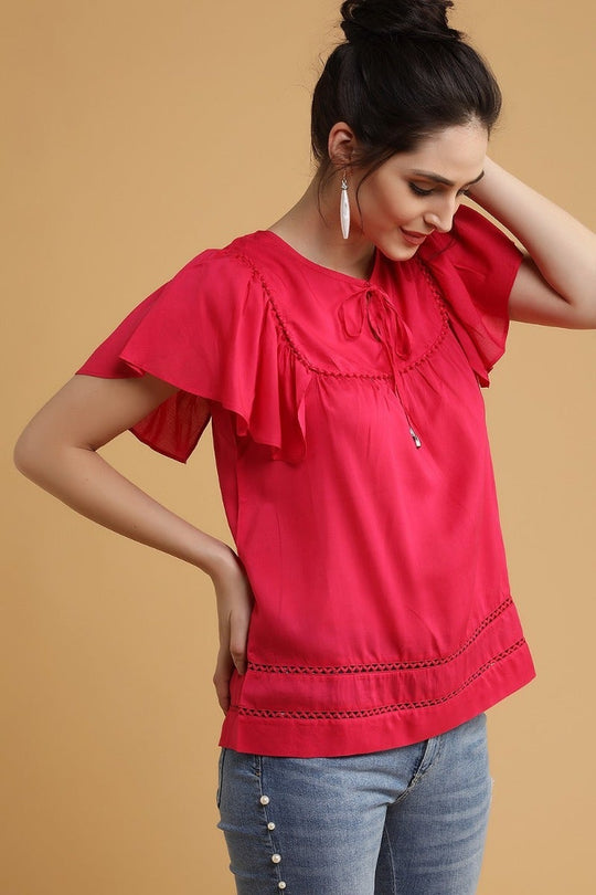 Fuschia Ruffle sleeves Top