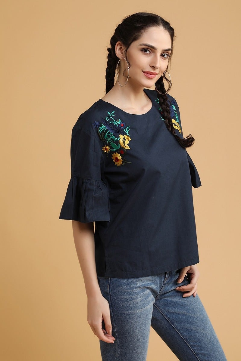 Navy Embroidered Blouse