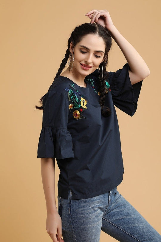 Navy Embroidered Blouse