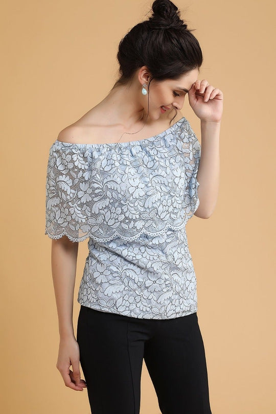 Sky Blue Lace Off Shoulder