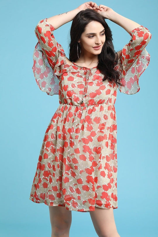 Cold Shoulder Printed Dress