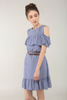 Printed Cold Shoulder Frill Dress