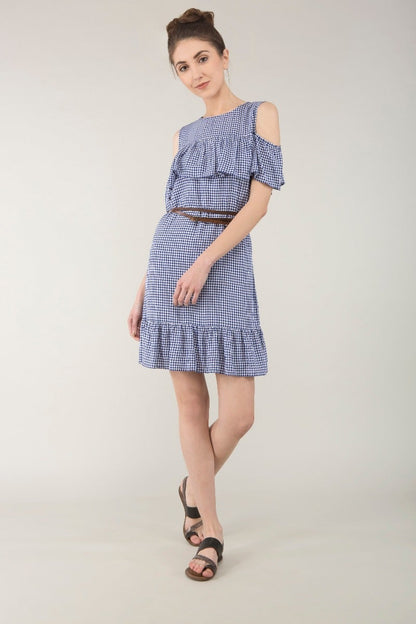 Printed Cold Shoulder Frill Dress