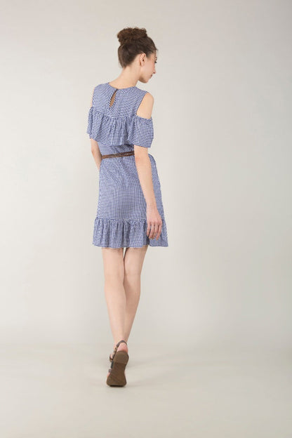 Printed Cold Shoulder Frill Dress