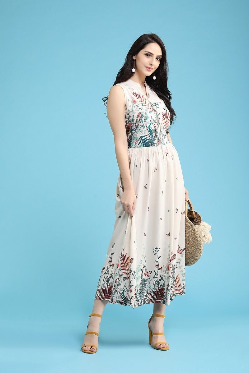 Floral Front Zip Clouser Dress