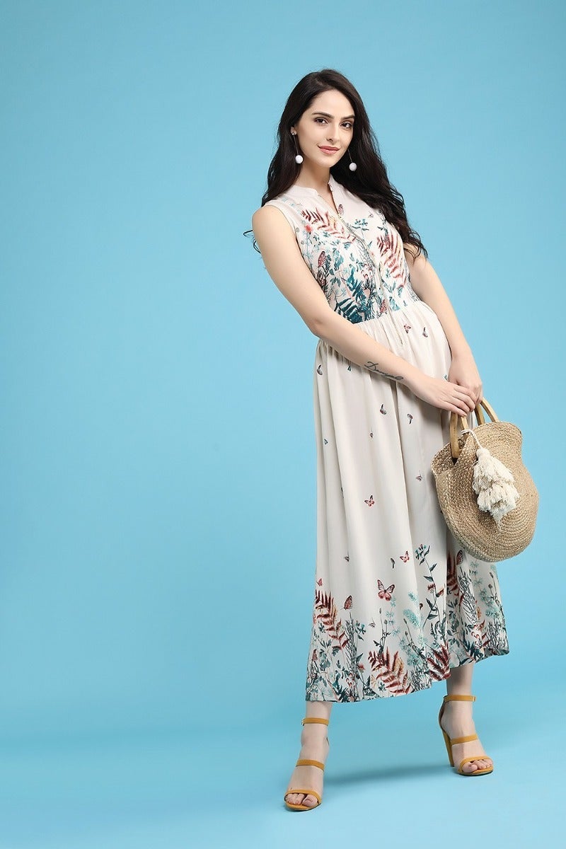 Floral Front Zip Clouser Dress