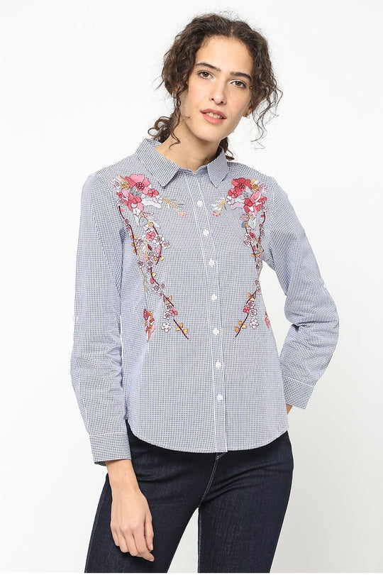 Gipsy Women Blue Collar Neck Full Sleeves Shirt