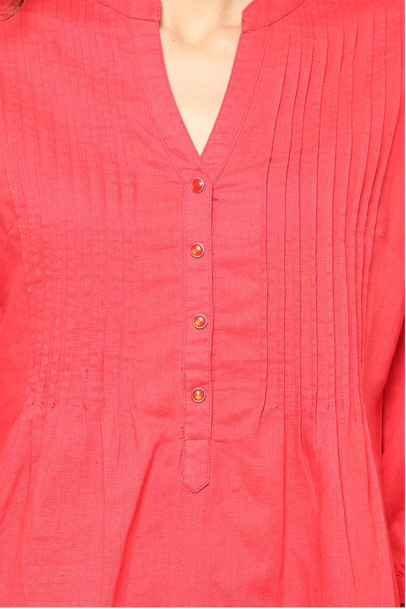 Gipsy Women Coral Round neck with V cut 3/4 Quarter Sleeves Tunic